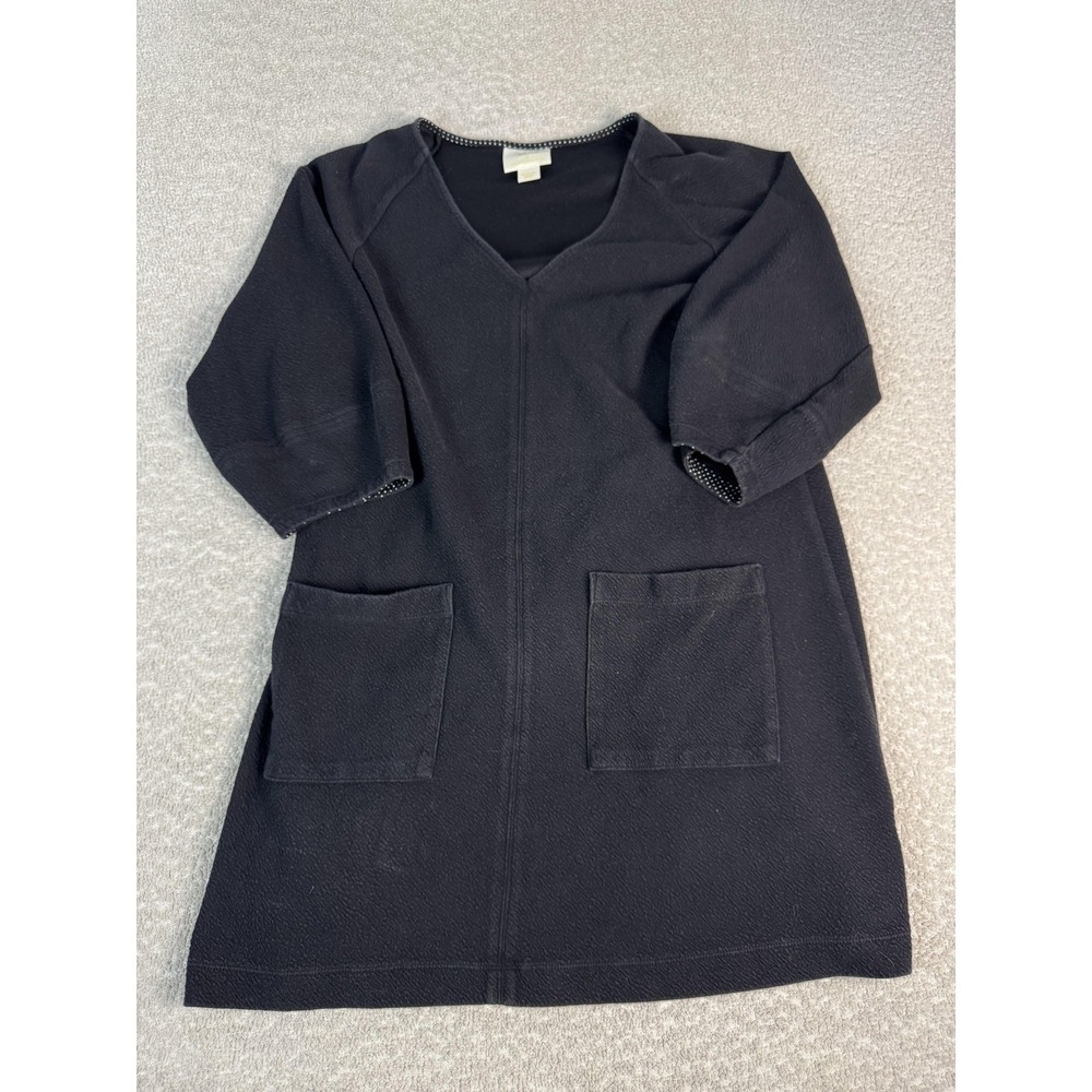 Maeve Dress Womens Medium Black V Neck 3/4 Sleeve Knit Shift Pockets‎ Short